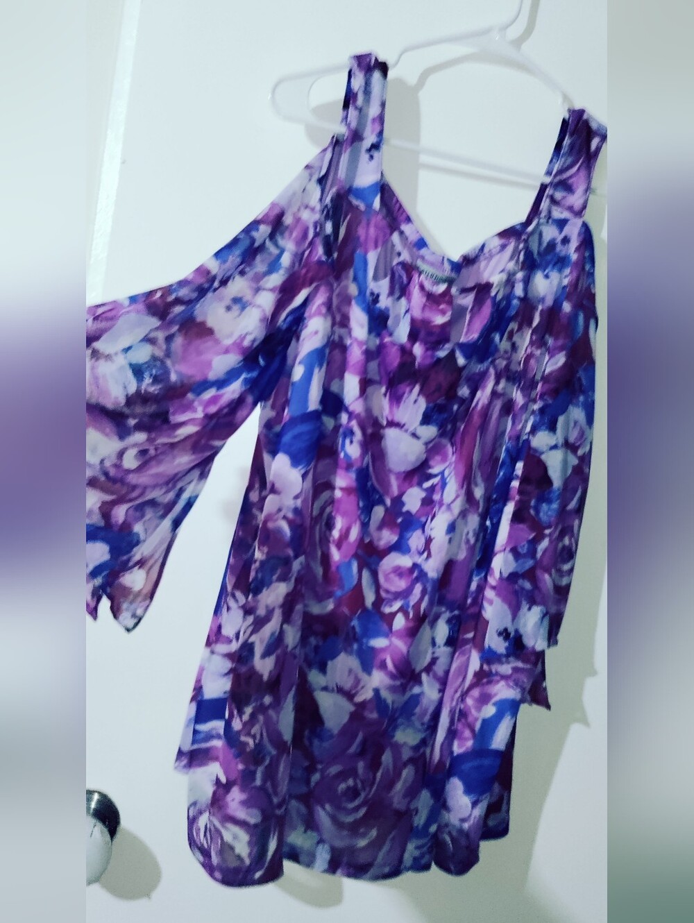 Catherines 3X 26/28 Purple Floral Cold Shoulder Tunic Top